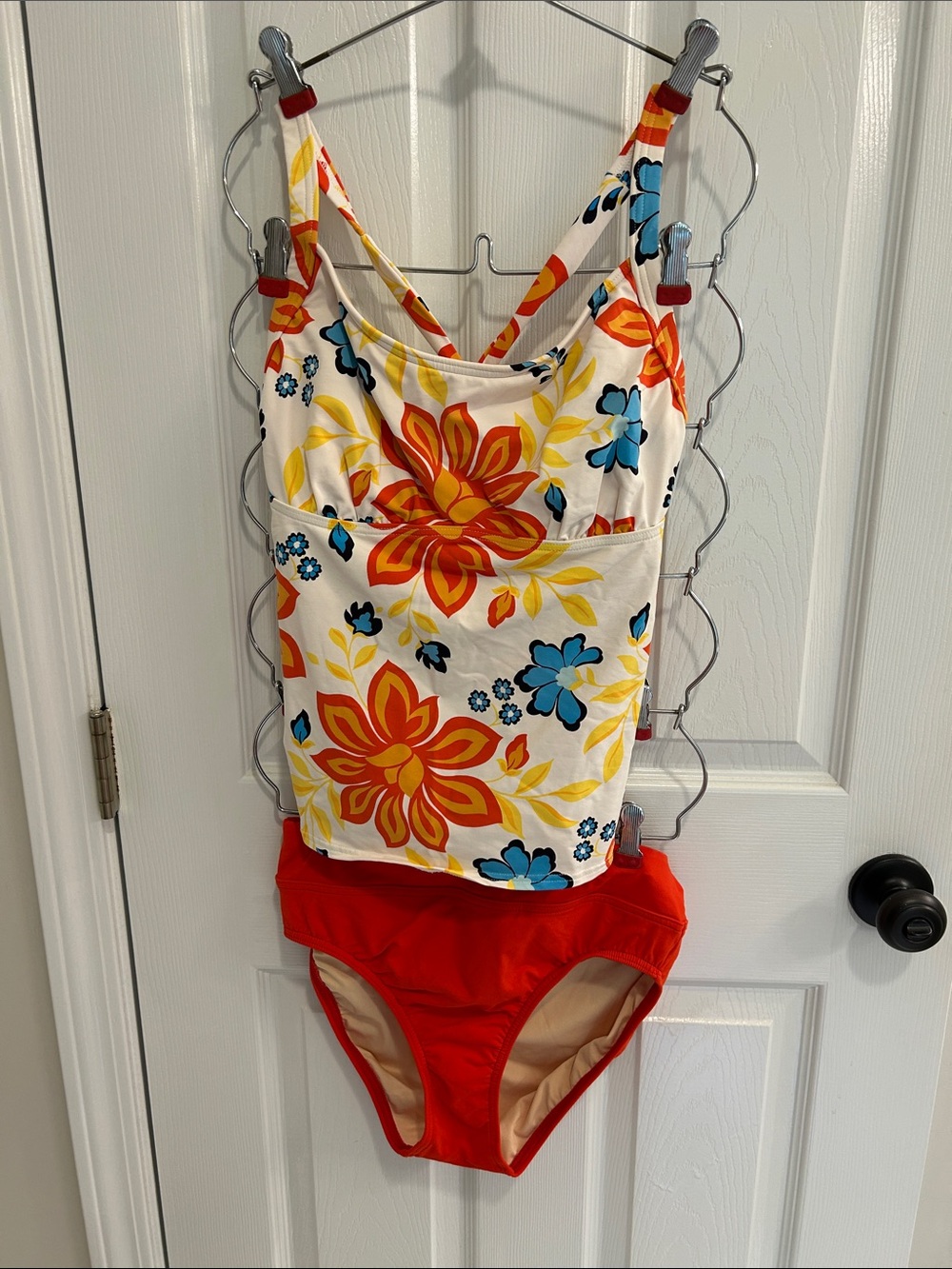 Lands' End Floral One-Piece Tankini in Orange, Yellow & Blue